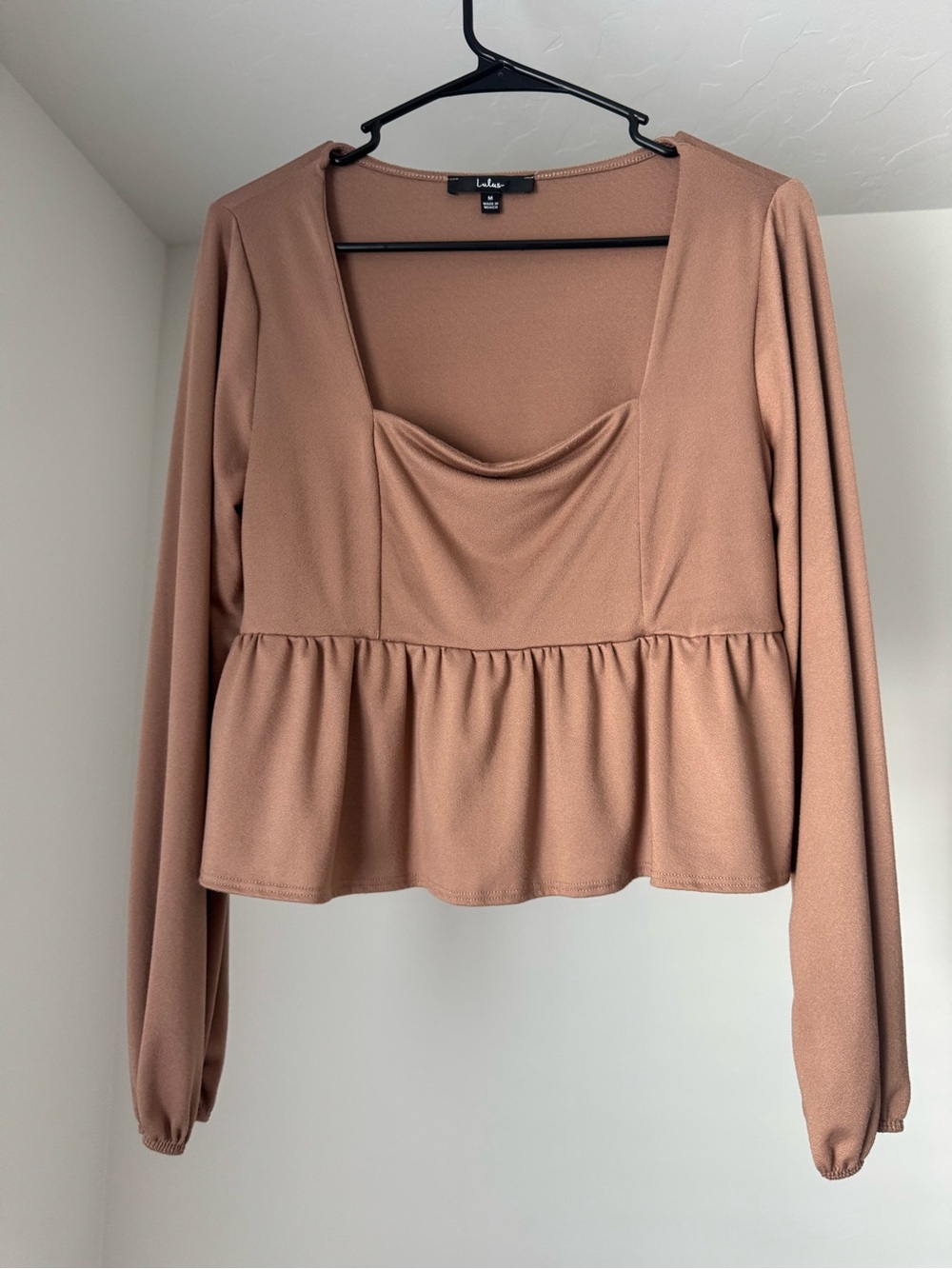 Lulu's Taupe Long Sleeve Peplum Top